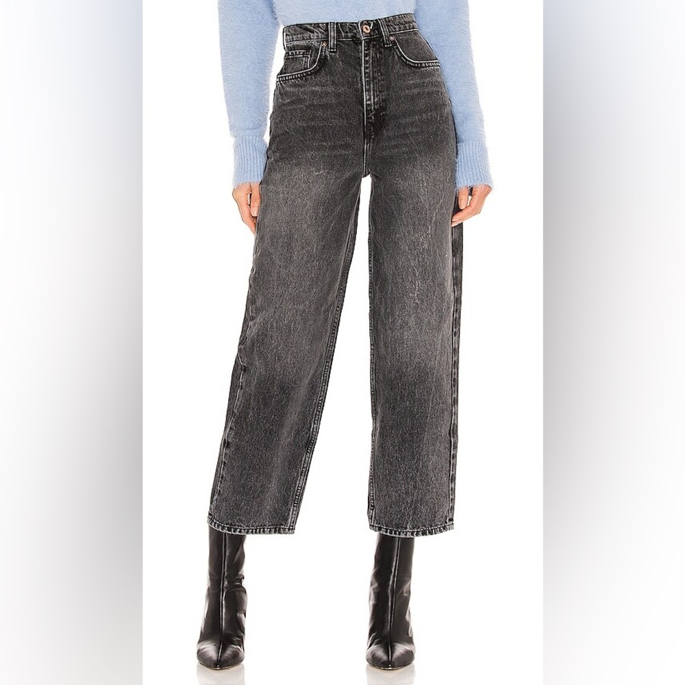 We The Free People Frank Dad Jeans 24 High Rise Straight Wide Leg Ankle Black